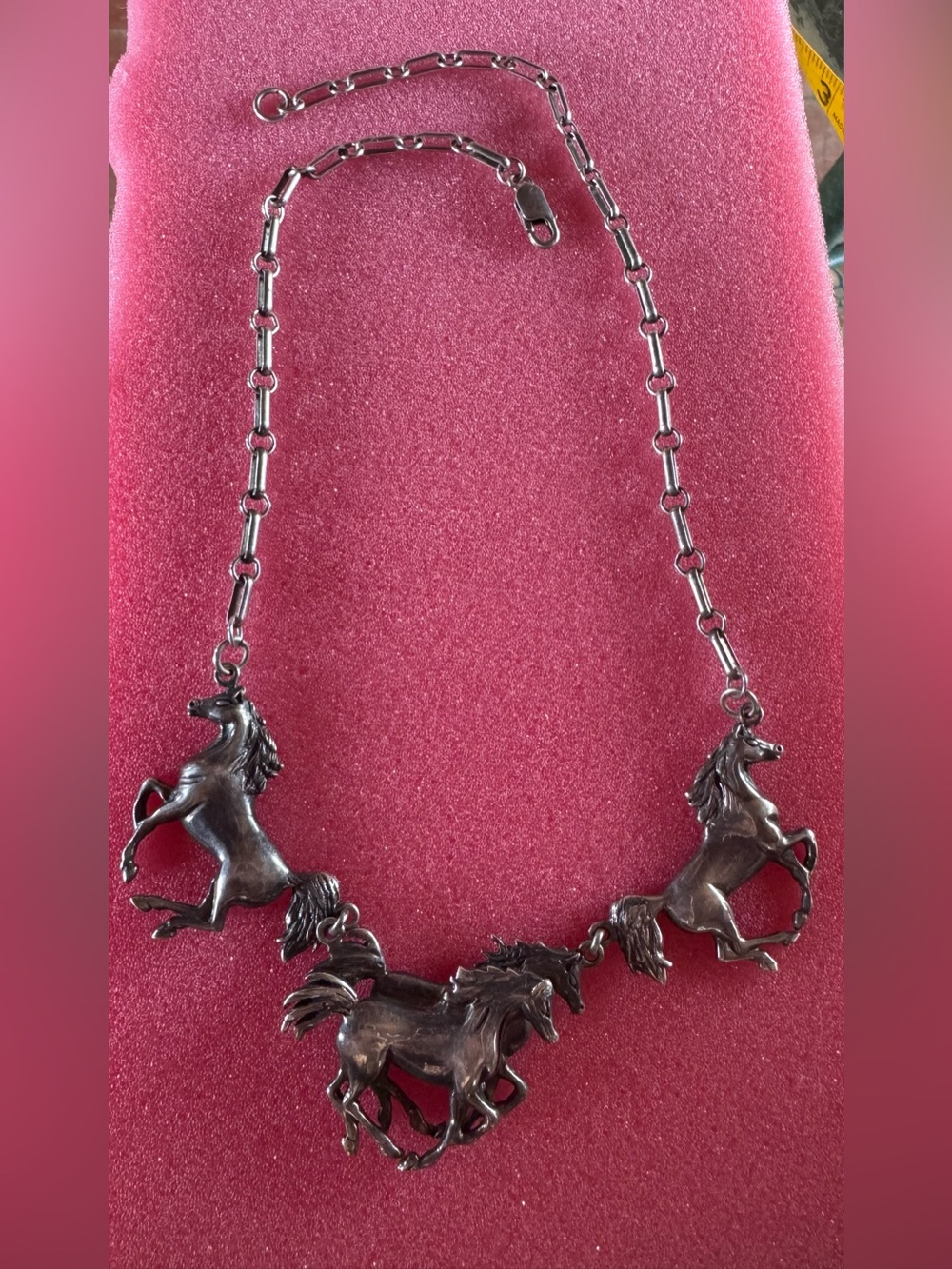 Vintage Sterling Silver 4 Horse Necklace Marked Paperclip Thick Chain!
